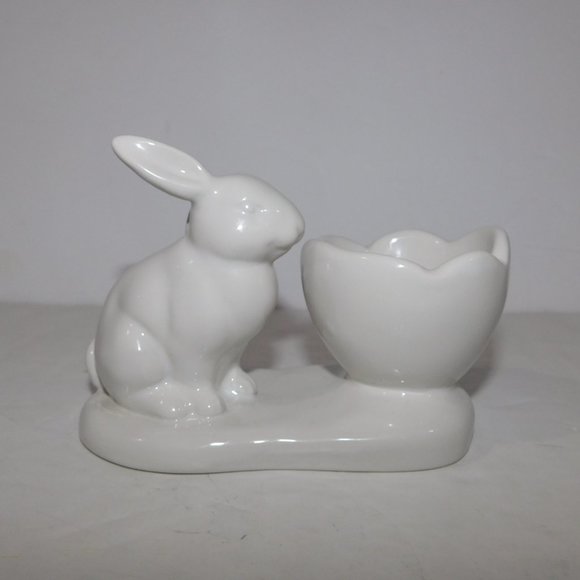 White Rabbit Bunny 5" Ceramic Egg Cup Holder Easter Decor - Picture 5 of 6